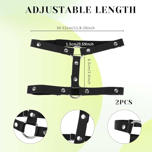 Giantree Leather Leg Harness, Adjustable Elastic 2 Rows Leather Leg Belt Ring Body Harness, Black Punk Garters Belts Thigh Holster Strap Club Halloween Body Chain Accessories Jewelry for Women3