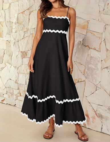 Image of ZESICA Women's 2026 Summer Spaghetti Straps Sleeveless Backless Sundress Flowy Smocked Lace Swing A Line Midi Dress