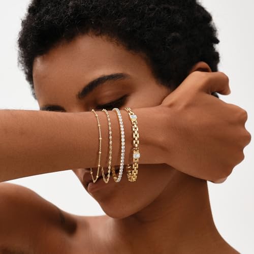 MEVECCO Gold Rope Chain Bracelets,14K Gold Plated Handmade Cute Thin Dainty Bracelet for Women2