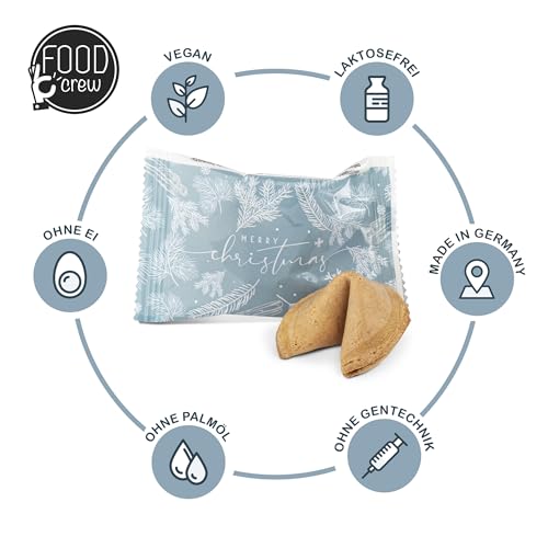 FOOD crew 30x Weihnachtsglückskekse mit Zimt Geschmack – Glückskekse Weihnachten - Süßigkeiten - Gebäck Einzeln Verpackt mit deutschen Sprüchen - Vegan - Made in Germany