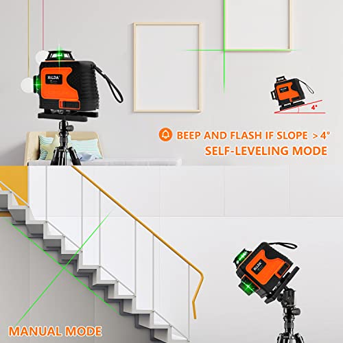 Hilda 4X360°Laser Level Self Leveling With Alarm,16 Lines Green Line Laser,2X360° Vertical And 2X360° Horizontal Laser Tool, Rechargeable Li-Ion Battery,Level Tool For Indoor And Outdoor Construction #TOP4