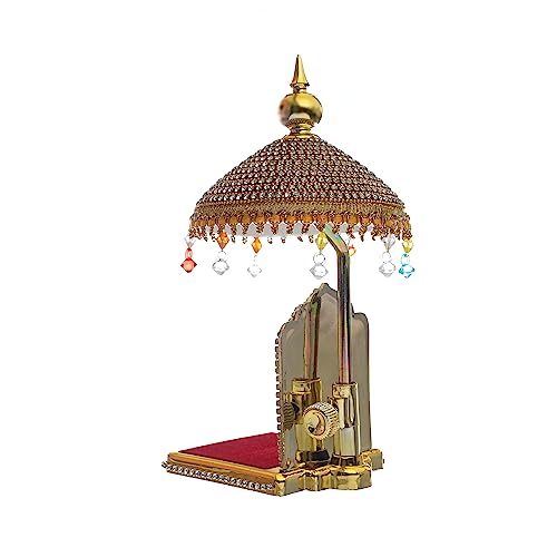 Image of Acrylic Diamond Studded Umbrella (20X10X10 Cm) Chhatra for God Idol, Car Dashboard Home Decor Temple Showpiece Chatri Aasan for Murti Ideal Gift Item (Golden, 7.8 inch) L - 22