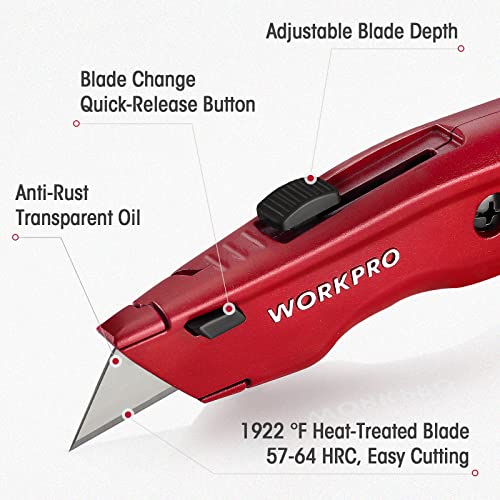 image for WORKPRO Premium Utility Knife, Retractable All Metal Heavy Duty Box Cu