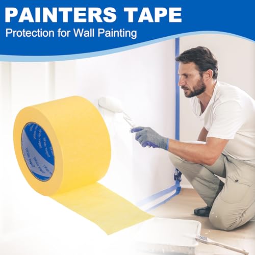 Image of PATIKIL Painters Tape 3 Inch x 55 Yards, Adhesive Masking Tape Yellow Paint Tapes for Wall Painting DIY Artist Craft Arts Decoration Labeling