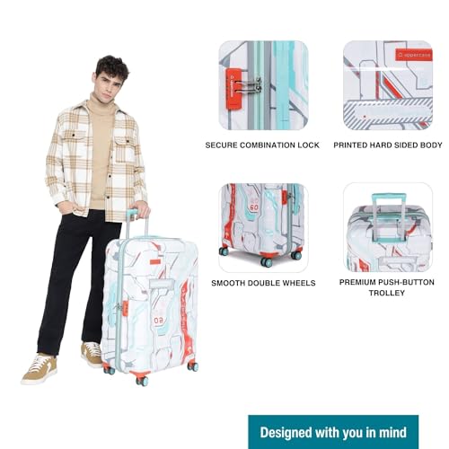 Image of uppercase Cyber Punk (Large) 76Cms Check-In Inline Trolley Bag For Travel|Polycarbonate Hardshellsided Printed Luggage|Combination Lock|8 Wheel Trolley Bag|Suitcase For Unisex|(White),H-75.5 cms