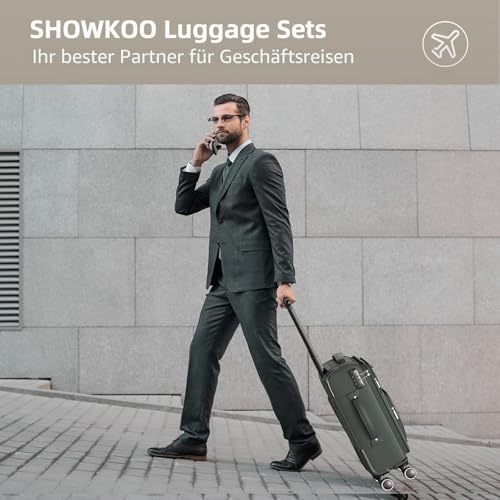 SHOWKOO Kofferset 3 Teilig Stoffkoffer Weichschale Erweiterbar Reisekoffer Leicht Haltbar Trolley Handgepäck Sets mit TSA Schloss und 4 Rollen (M L XL -Armeegrün)