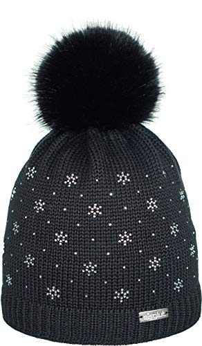 Bonnet tricoté Eisglut Eval Crystal femme chaud pompon fourrure synthétique