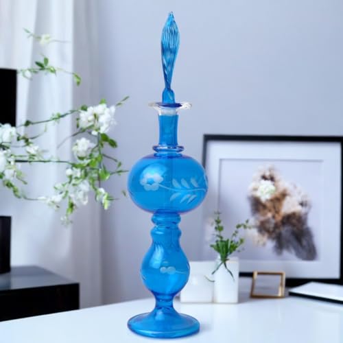 Ornamenta Handmade Blue Glass Perfume Bottle - Refillable Blown Glass