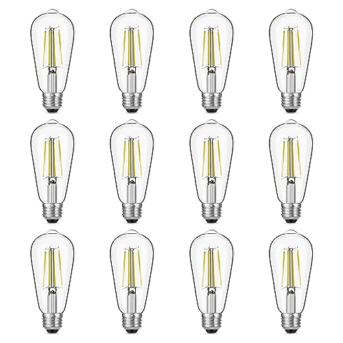 Image of Gozelux Dimmable Vintage LED Edison Bulbs, 6W, Equivalent 60W, 750lm, Daylight 5000K, 90+ CRI, ST58 Antique LED Filament Bulbs, E26 Medium Base, Clear Glass, Pack of 12