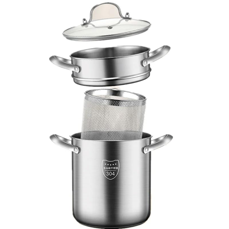Marmite à pâtes inox 5l cuiseur vapeur asperges et friteuse spaghetti