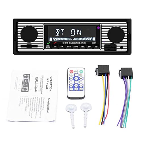Kueohse 1 DIN Retro Car Stereo Audio Automotive Bluetooth con USB USB/SD/AUX Card FM MP3 Player Tipo de PC: ISO-5513