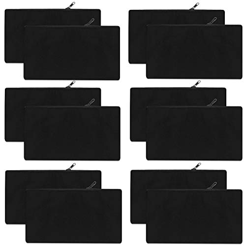 12 Pack Blank Canvas Zipper Bags, 8.5 x 5.5 inch BlackCotton Makeup Bags for Vinyl DIY Crafts, Party Gift Case, Travel