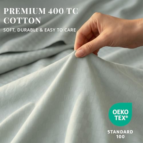 Image of LANE LINEN 400TC 100% Cotton Micro Check King Size Bedsheet - Mineral | OEKO-Tex Certified, 108 x 108 Inch, Fits King & Double Size Bed, Breathable & Wrinkle-Free, Includes 2 Pillow Covers