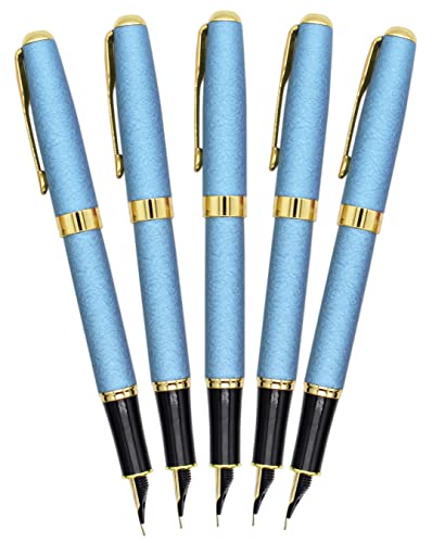 Gullor 5 Pcs Classic Metal Fountain Pen B388, Gold Trim, Gift Pens With Converters, Blue #TOP1