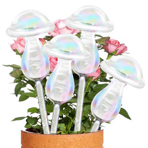 Bolas de riego,4 Piezas Set Autorriego para Macetas, Dispositivo de Riego de Seta Transparente de Degradado de Arcoíris, Sistema de Riego Automático para Plantas de Interior, Exterior