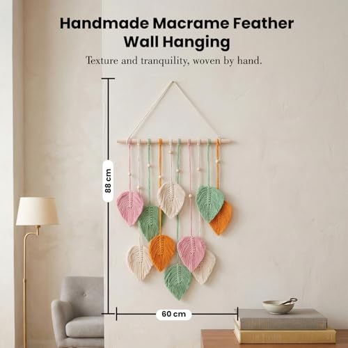 Image of Nostrae by Ekhasa Macrame Wall Hanging Leaves | Boho Wall Hanging Big Size | Handmade Macrame Wall Decor for Bedroom, Living Room, Balcony & Nursery | Boho Theme Home Decor Tapestry