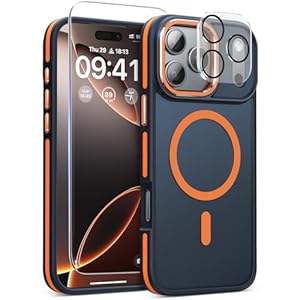 Magnetic 3 in 1 for iPhone 17 Pro Max Case, [Omni-Directional Protection] with 1x Screen Protector + 1x Camera Cover, [Seamless Work with Magsafe] Protective Case for iPhone 17 Pro Max Cosmic Orange