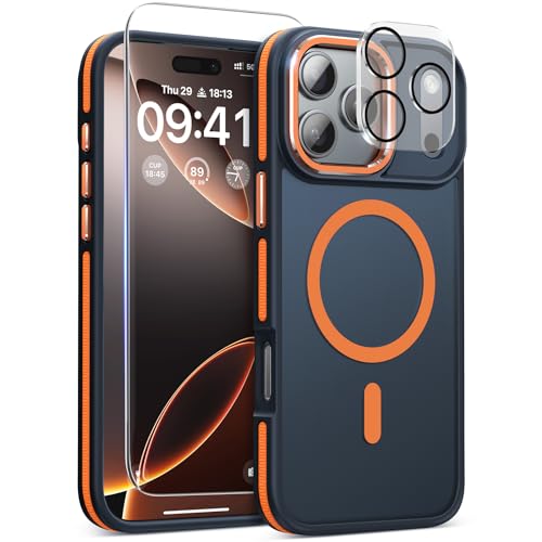 Coque de protection magnétique mate iPhone Pro 3 en 1 avec verre trempé écran