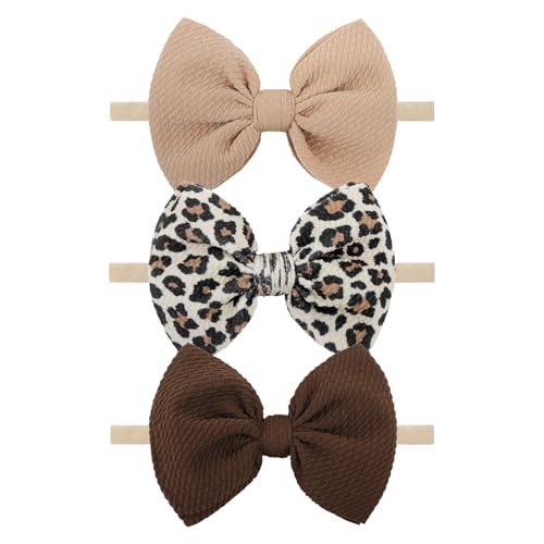 YanJie 3 Pcs Baby Girl Bows Leopard Print Headbands for Girls 4.5’’ Brown Bow Toddler Hair Accessories Newborn Infant Baby Hair Wrap