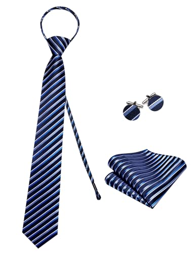 Image of Hi-Tie Zipper Ties for Men Pre-tied Tie Set Lapel Pin Pocket Square and Cufflinks Formal Business Wedding Adjustable Necktie
