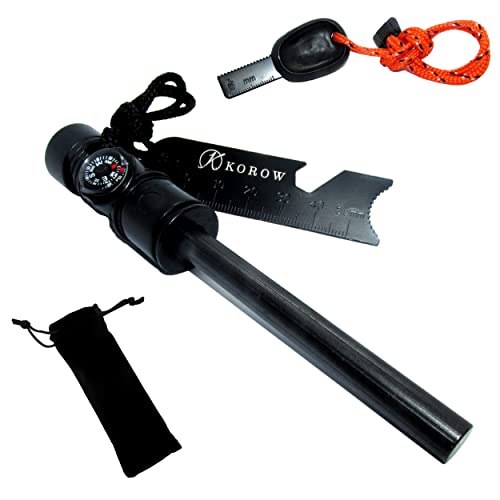 Encendedor de Supervivencia de Acero de Fuego Negro Kit de Supervivencia para Camping Senderismo Herramienta multifunción Silbato brújula decápsula iluminación Barbacoa Equipo táctico Fire Starter Cover