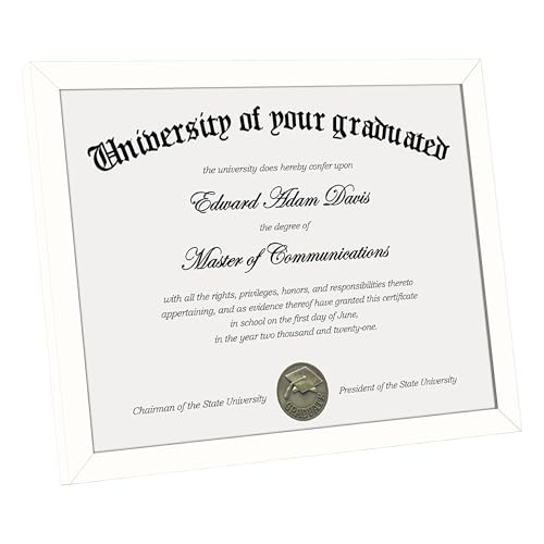 Image of upsimples Certificate Frame, 8.5 by 11 Diploma Frames, 1 Pack, White | Clear Plexiglass, 8.5x11 Document Degree Frames for Gallery Wall and Tabletop, Graduation Gift