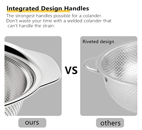 Pojory 3 Piece 304 Stainless Steel 2-2.7-3.2 Quart Colander Set With Handle, Micro-Perforated Strainers And Colanders, Great For Pasta, Noodles, Vegetables And Fruits, Bpa Free #TOP4