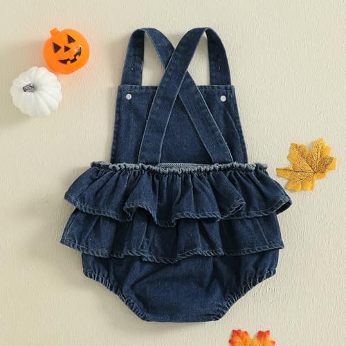Newborn Baby Girl Halloween Clothes Pumpkin Ghost Romper Overalls Ruffle Jean Denim Bodysuit3