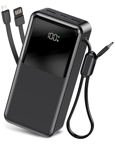 モバイルバッテリー 大容量【60000mAh・業界新モデル・高出力ケーブル内蔵】モバイルバッテリー 軽量 小型 22.5W急速充電 携帯充電器 5台同時に充電 Type-C入出力ポート 最大出力3A LED残量表示 PSE技術認証済 安全設計＆回路保護 スマホ充電器 iPad/iPhone/Android全種機器対応 コンパクト&軽量 旅行/出張/アウトドア/停電/防災緊急用 日本語取扱説明書