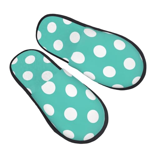 Teal Turquoise And White Polka Dot Print Women Slippers Home Furry Shoes Keep Men Couples Shoes Warm For Women-2