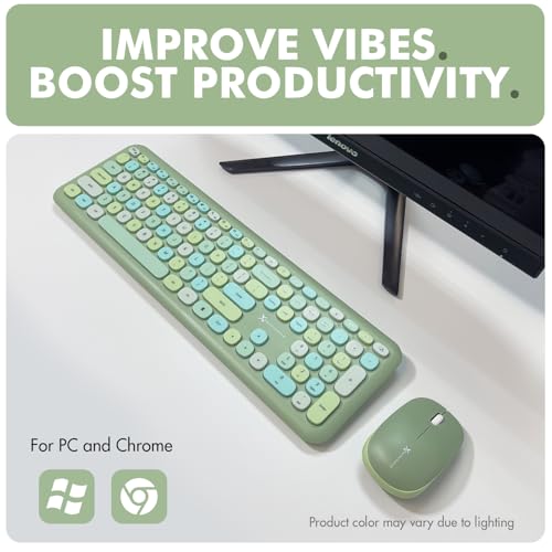 X9 Green Keyboard and Mouse Combo - 2.4G Wireless Connectivity - Transform Your Space with a Cute Wireless Keyboard and Mouse Retro Set - Colorful Keyboard and Mouse - Aesthetic Keyboard