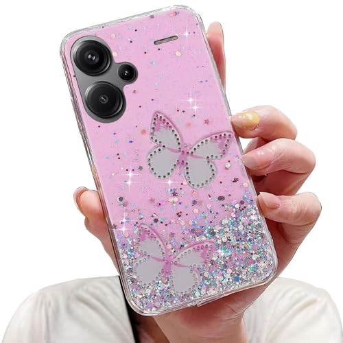 Tivenfezk Nadoli - Capa transparente com purpurina para Xiaomi Redmi Note 13 Pro Plus 5G, design de borboleta, brilhante, suave, capa protetora para mulheres e meninas, cor rosa