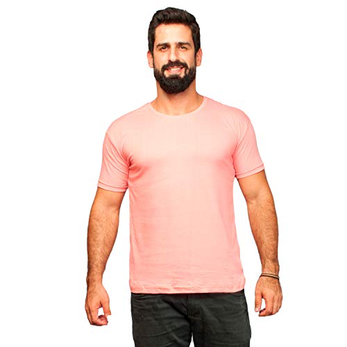 Kit Com 5 Camisetas Slim Masculina Básica Algodão Part.B (Rosa, Branco, Azul, Cinza e Verde, GG)