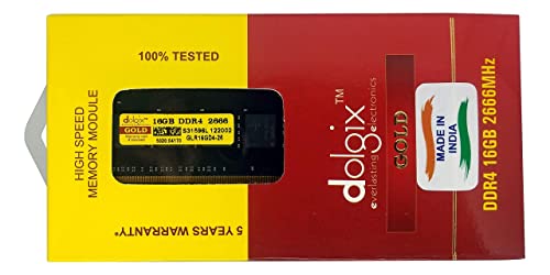 Image of Dolgix Gold 16GB DDR4 2666MHz Desktop RAM (Memory) U-DIMM | Long-DIMM | CL-19 | 1Rx8 Dual Rank PC4-21333, Warranty -5 Years (Made in India)