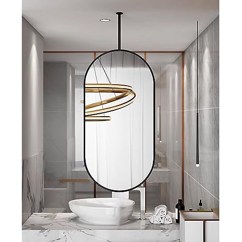 Miroir de salle de bain noir 40x70 cm avec cadre en métal robuste suspendu au plafond