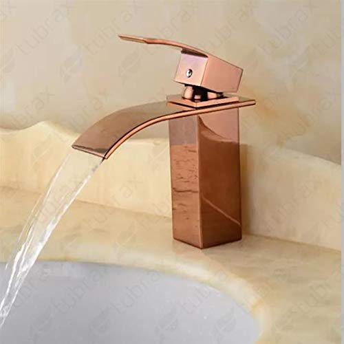 Torneira Cascata Banheiro Misturador Rose Gold Quadrada Tubrax
