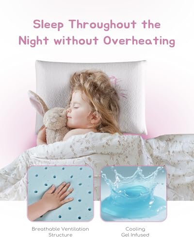 Image of Toddler Pillow, Adjustable Memory Foam Small Pillow for Toddler 2 Years & Above, 13 inch x 18 inch Mini Size for Kid Sleeping, Napping or Traveling, Washable No Zipper Pillowcase, Pink