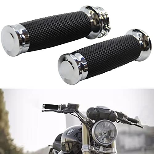 WENLICP Motorcycle Grips 25MM 1Inch CNC Motorcycle Handlebar Grips Molded Rubber Aluminum Hand Grips Compatible Harley Davidson Cruisers Choppers (Silvery 1