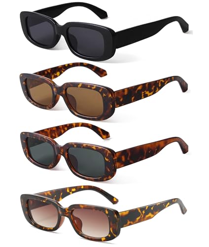 KUGUAOK 4-Pack Retro Rectangle Sunglasses UV Protection