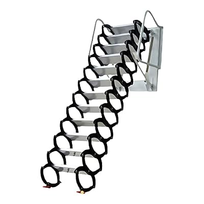 Folding Attic Ladder Pull Down System 12 Steps Wall Mounted Folding Stairs Black Retractable Loft Ladder Stairs 10.17ft Wall Mounted Ladder Loft Stairs for Garages Roofs Basements