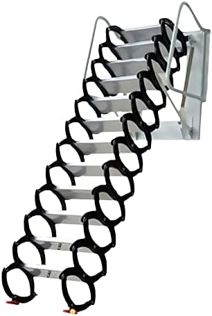 RustyVioum 12Steps Wall Mounted Folding Ladder Stairs, Folding Loft Ladder Stairs, Telescoping Ladder for Attic, High Reliability Ladder Wall Mounted, Black