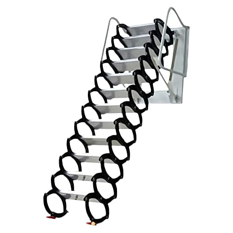 Attic Ladder Pull Down System, 12 Steps Aluminum Magnesium Alloy Attic Stairs, 10.17FT Wall-Mounted Collapsible Loft Ladder with Armrests, Retractable Attic Ladder with Capacity 880lbs (Black) Cover