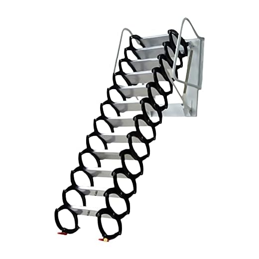 Attic Steps Pull Down 12 Steps Attic Stairs Wall-Mounted Folding Stairs Alloy Attic Access Ladder for Attic Home Retractable Attic Ladder with Armrests 9.8 feet Height