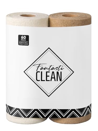 Fantasticlean Microfiber Cleaning Cloth Roll -60 Pack, Tear Away Microfiber Towels, 12