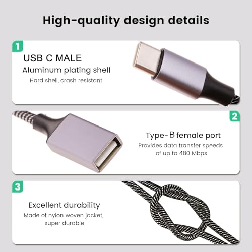 USB C Male to Dual USB Female Adapter(10 inch long), USB C to Double USB Splitter, C to Two Type A 2.0 OTG Adapter, Multiple Hub for Laptop,Tablet,Telephone,Flash Disk Drive, Gaming Consoles(Grey)