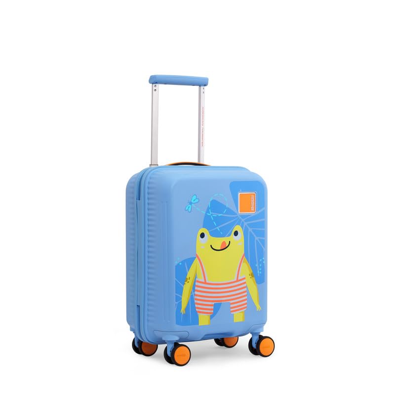 Image of American Tourister Snoodle Kids Spinner Luggage | 48 cm Cabin Size | 22L | 8 Wheels | Recessed Combination Lock | Multi-Stage Trolley | Gen-Alpha Suitcases | Blue Frog | 3 Year Global Warranty