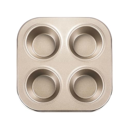 EKDJKK 4-Hole Muffin Pan, Bakeware Non-stick Cupcake Baking Pan Mini Pie Pans, Heavy Duty Carbon Steel Muffin Tray Standard Baking Mold Pan for Oven Baking