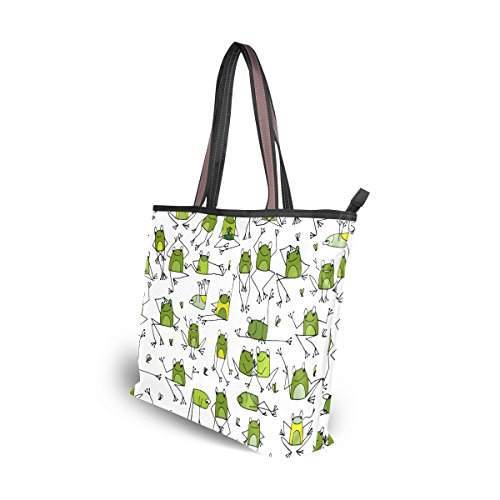 Large Shoulder Bag Funny Frogs Bag Tote Top Handbag With Zipper Pocket Handle Bag #TOP6