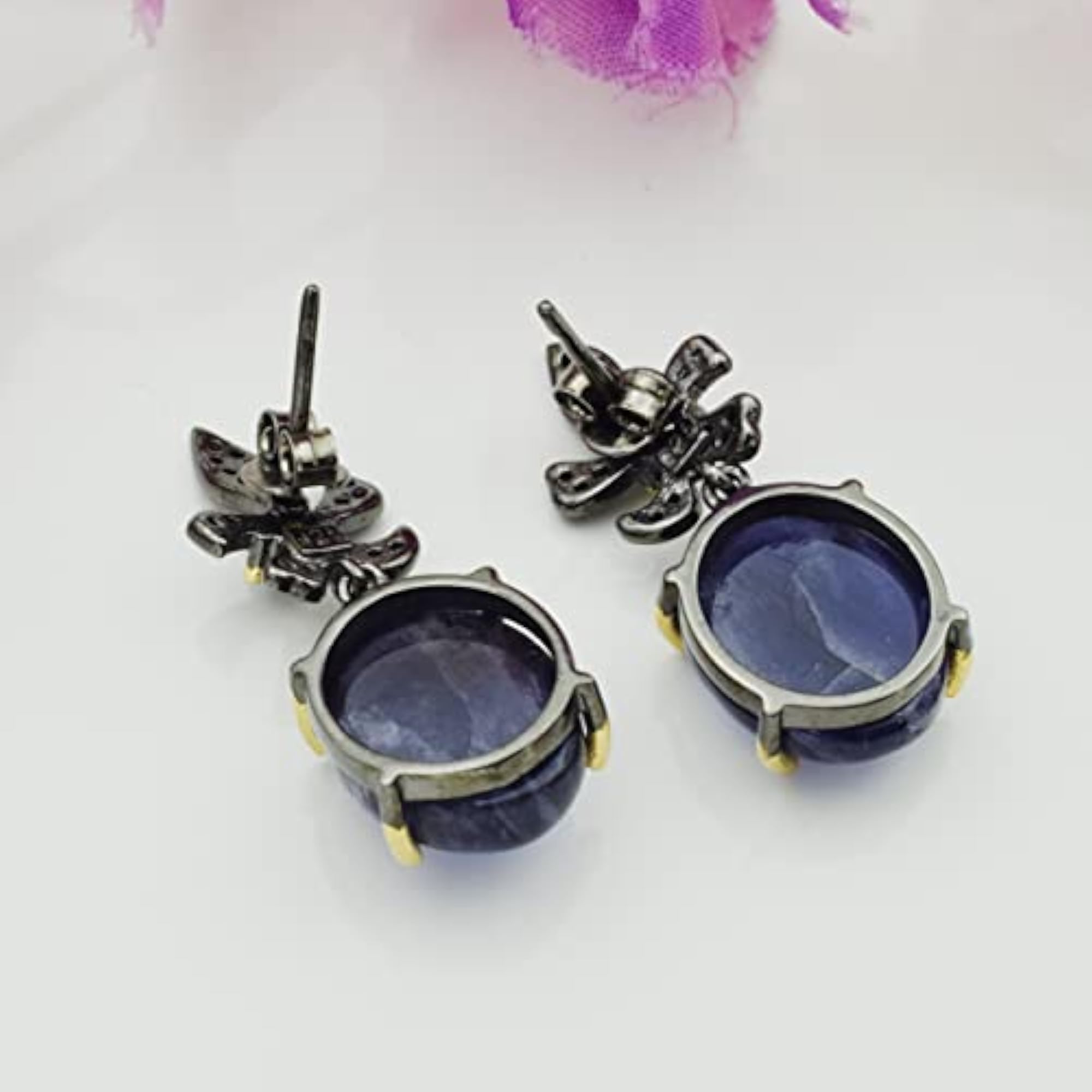 Women's Authentic Iolite & Blue Sapphire 925 Sterling Silver Stud Earrings