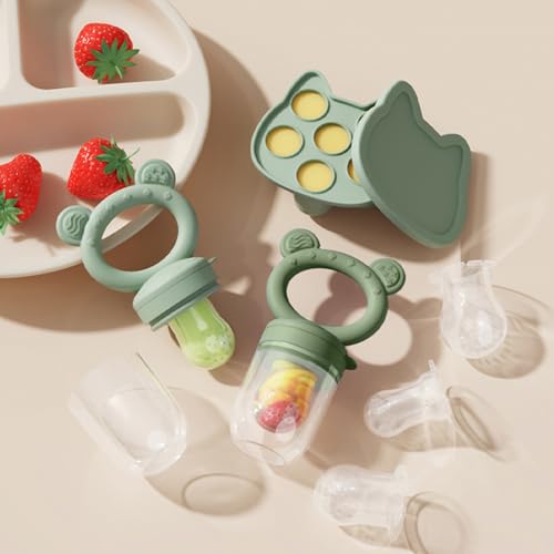 Image of Baby Breastmilk Popsicle Molds & Baby Fruit Feeder, Infant Food Freezer Tray Storage Containers, Silicone Teething Pacifier Feeder and Teether for Babies,Boys and Girls-Green
